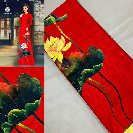 Vải áo dài gấm hoa sen - In Vải Phượng Hoàng - Công Ty TNHH In ấn Phượng Hoàng